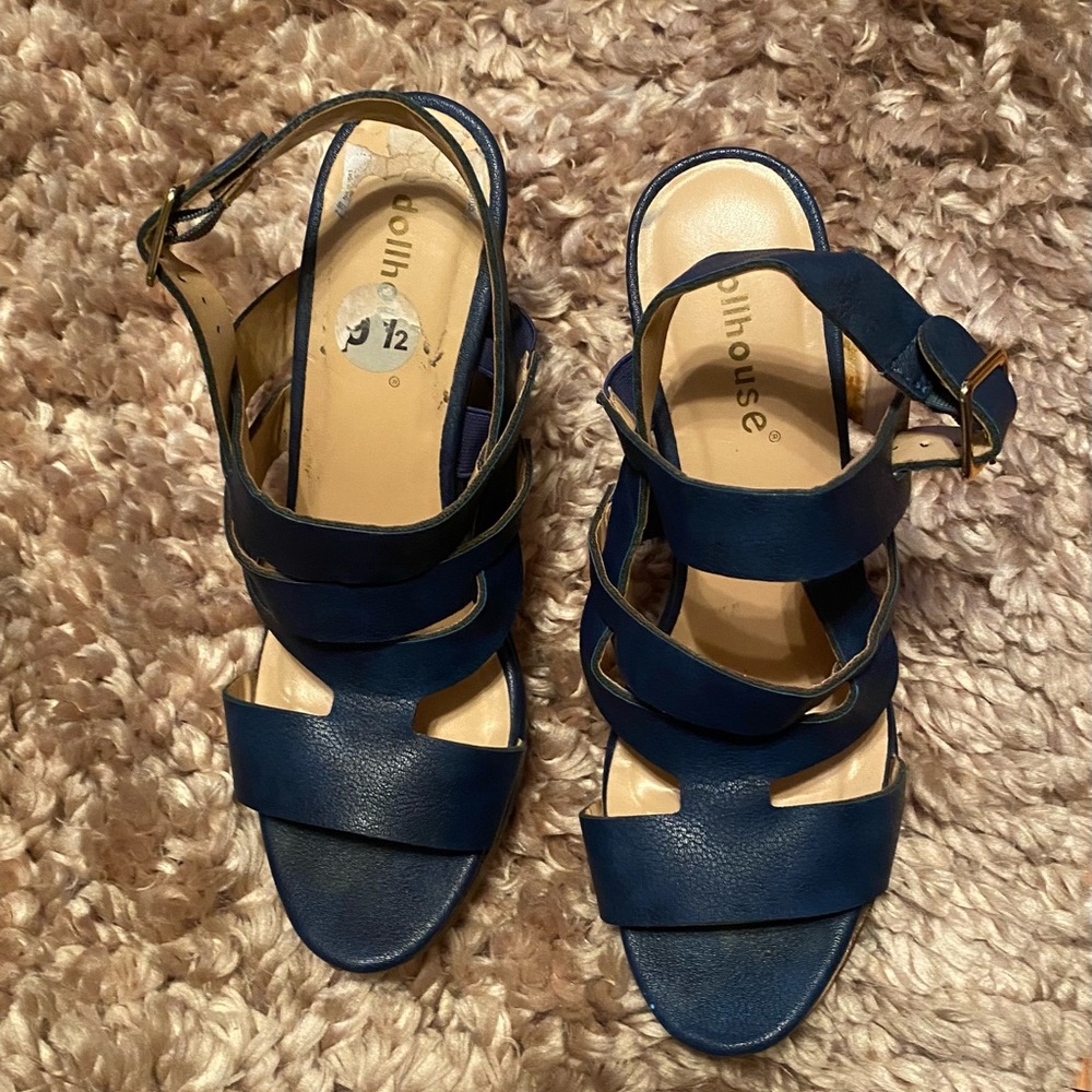 Navy Blue Wedge Sandals Size 91/2